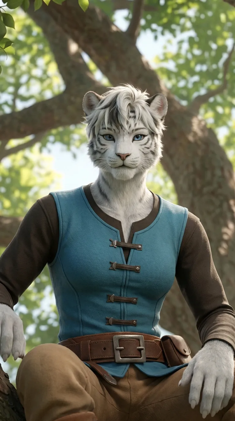 3D Pixar style white tiger cat in medieval tunic AI fantasy render