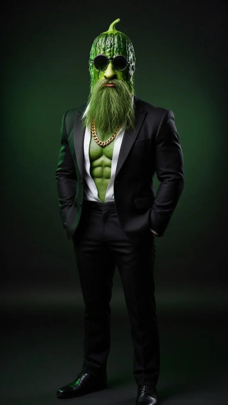 3D Pixar style gourd character with beard in suit AI character design