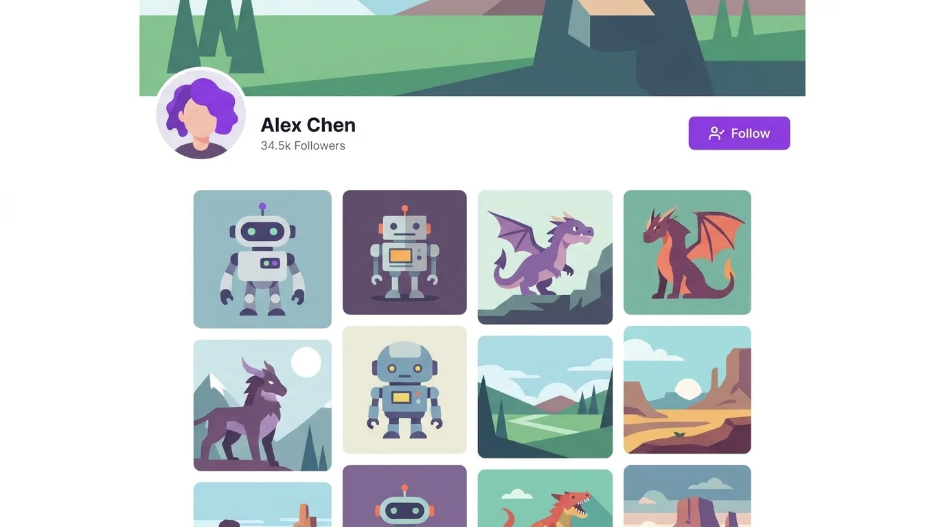 ArtStation portfolio page mockup for AI artist