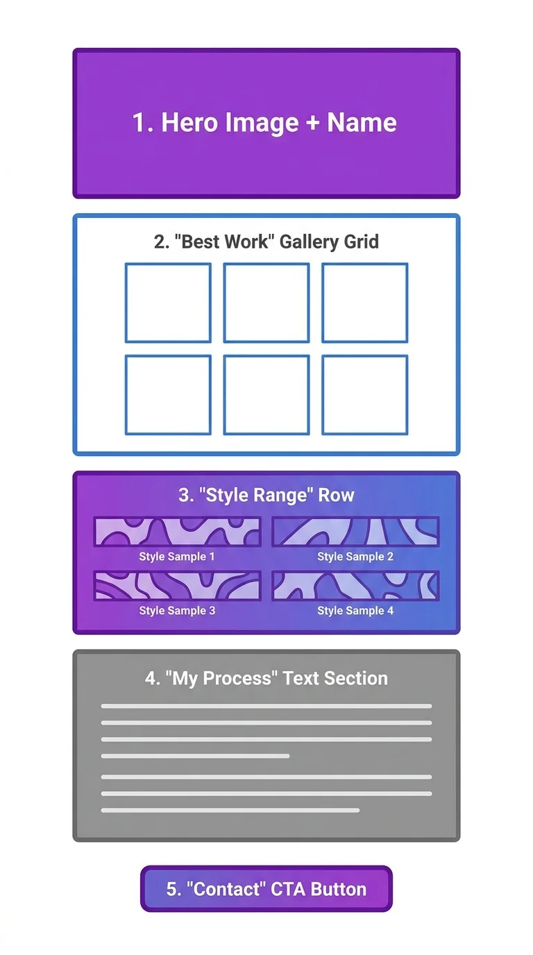 Portfolio structure template showing sections and layout