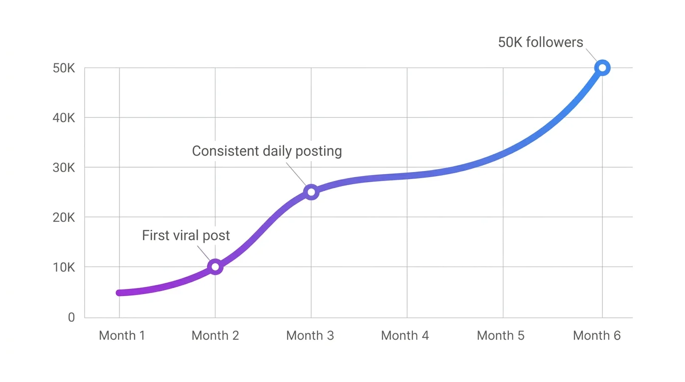 AI art account growth example showing follower progression