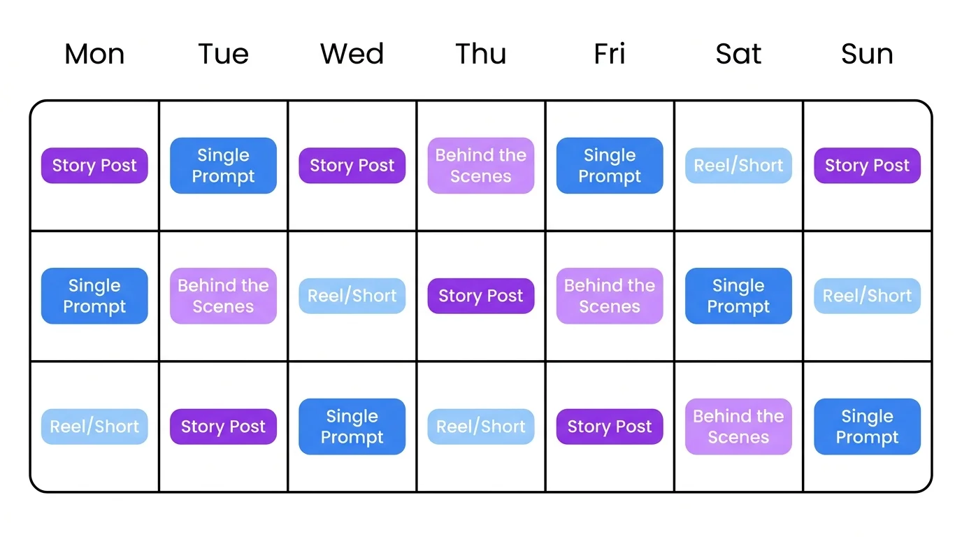 Weekly AI art content calendar for social media creators