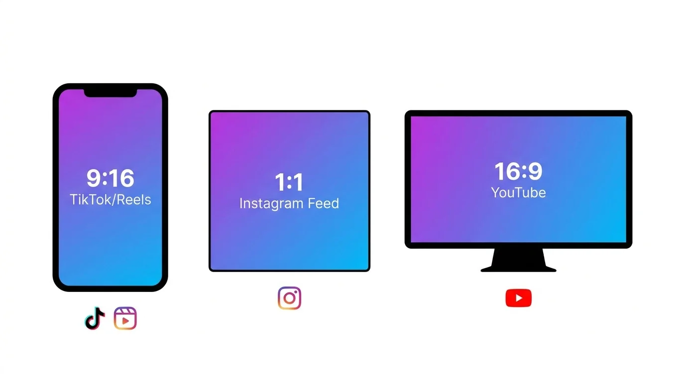 Aspect ratio chart showing correct dimensions for different platforms