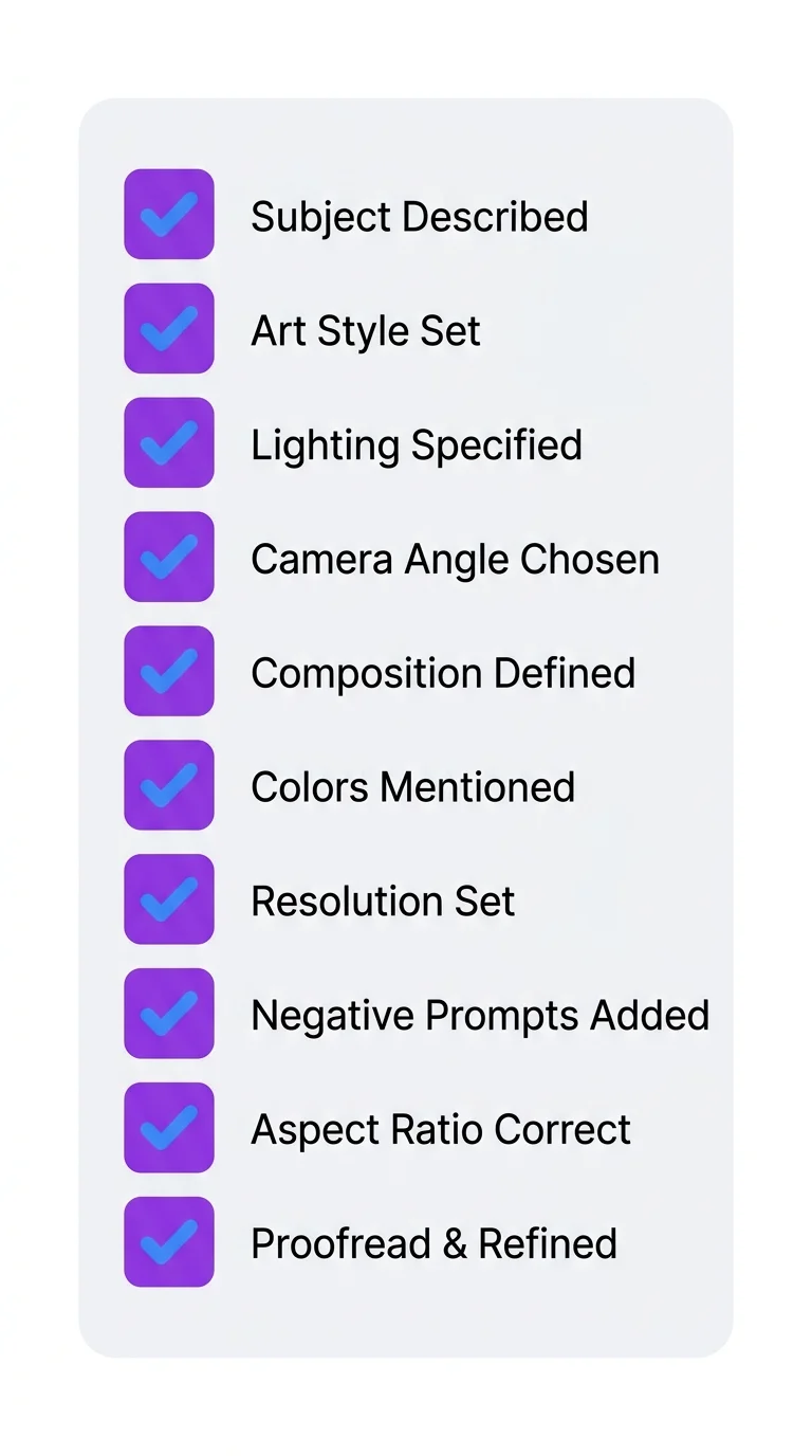 AI prompt quality checklist infographic with 10 checkpoints