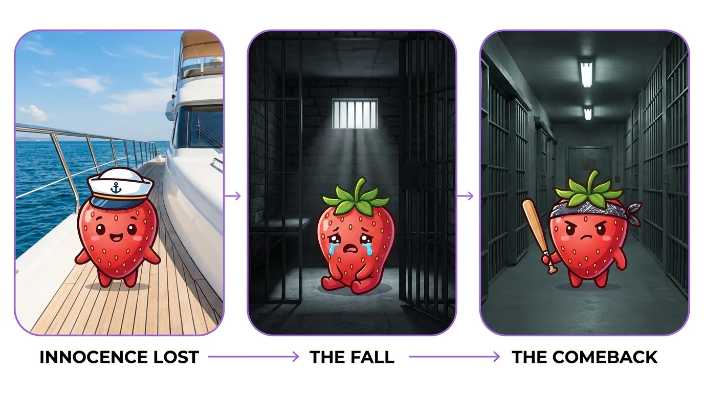 Three panel AI story sequence showing beginning middle and end