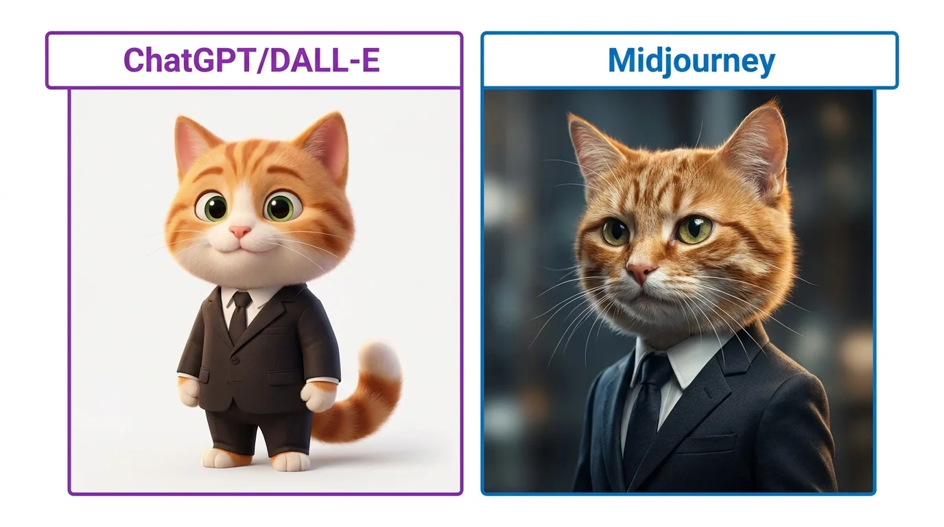 ChatGPT versus Midjourney output comparison with the same prompt