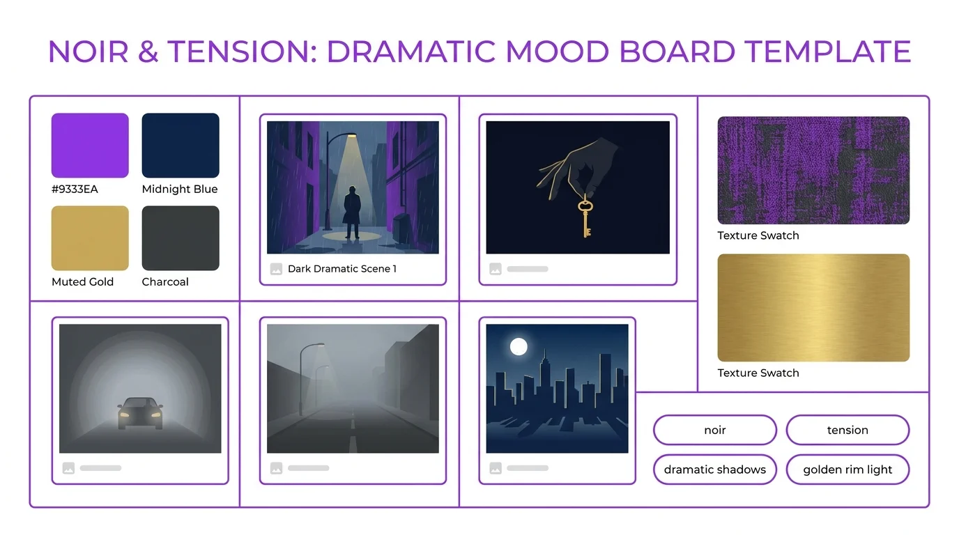 Visual mood board for AI story with reference colors and atmosphere