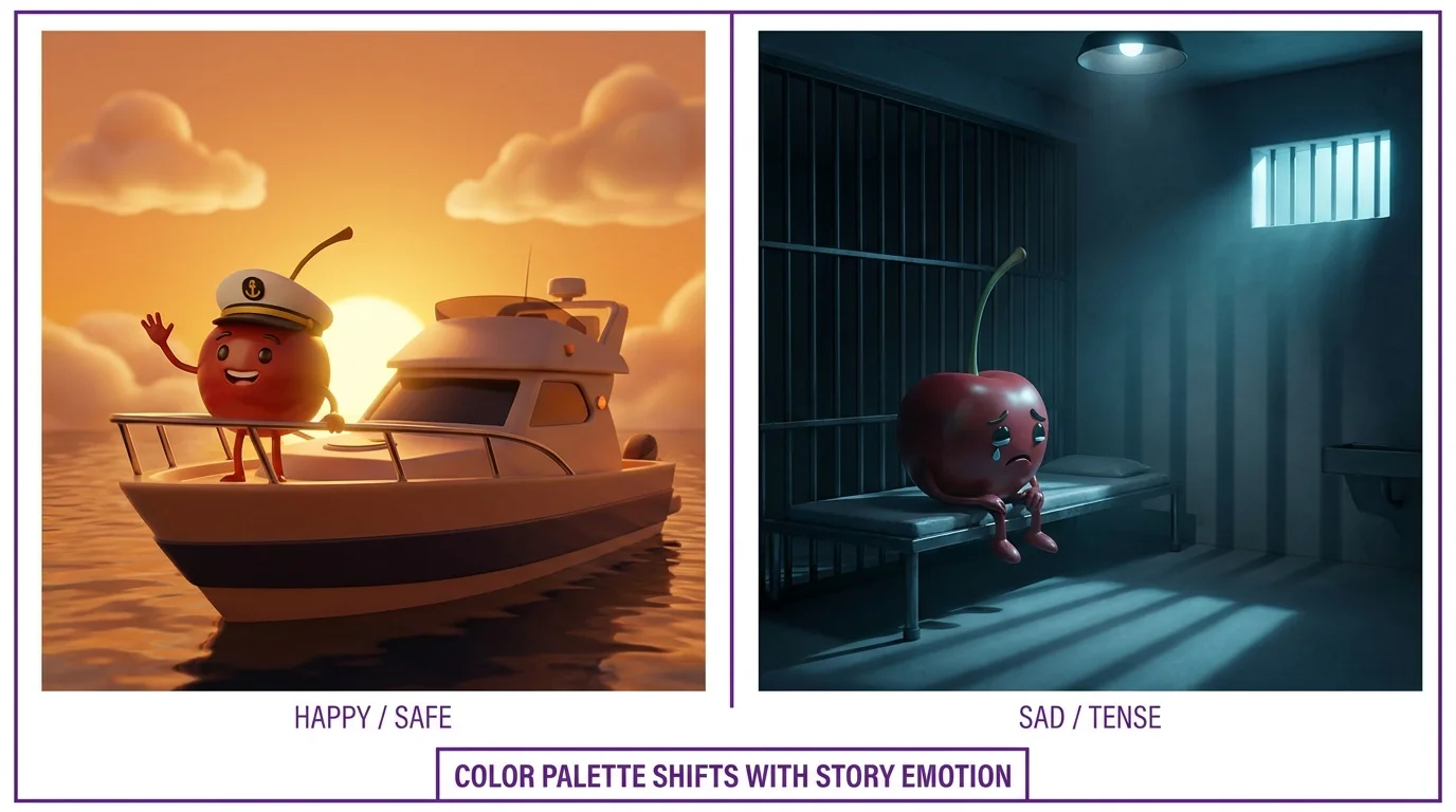 Warm versus cool color palette comparison in AI cinematic art