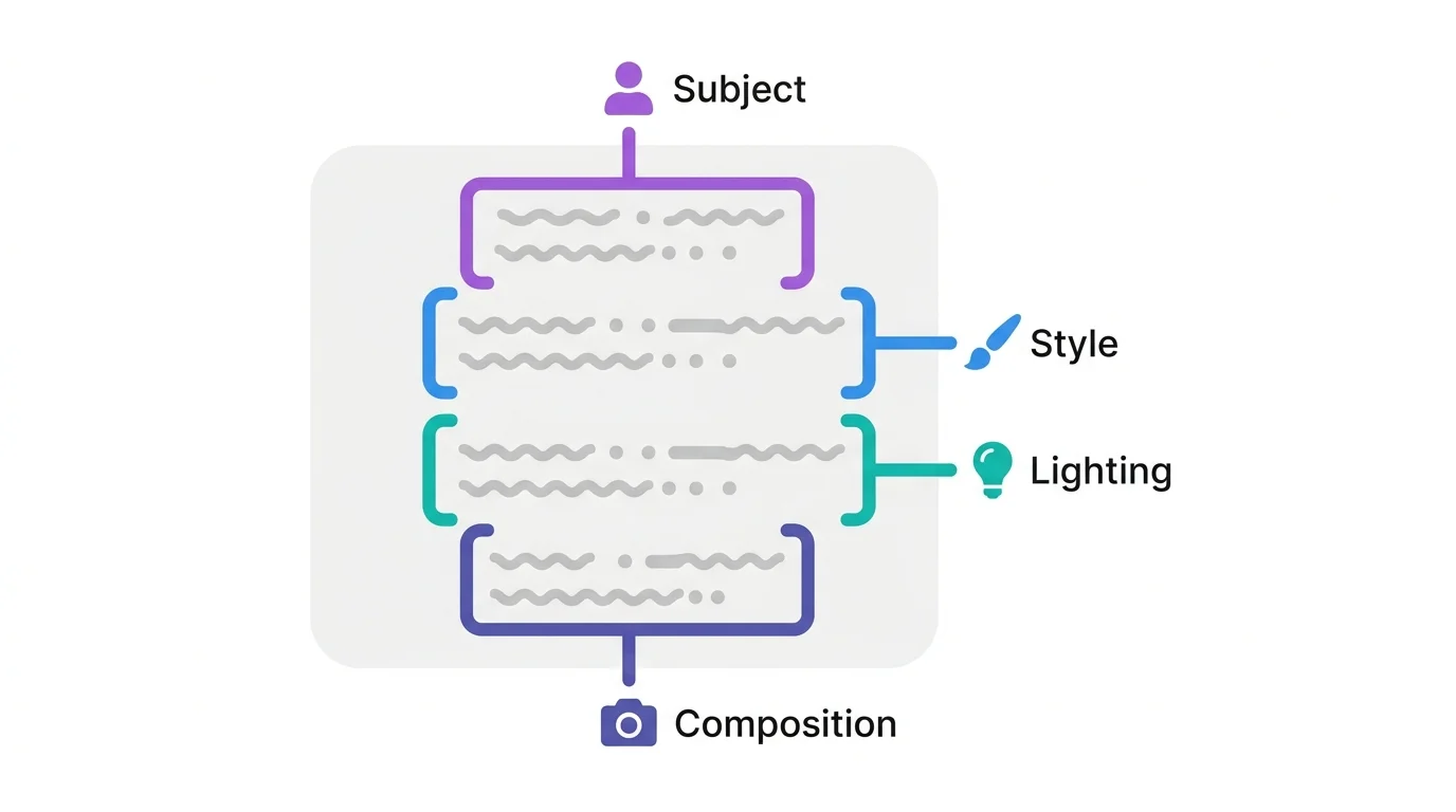 Prompt anatomy breakdown with labeled sections