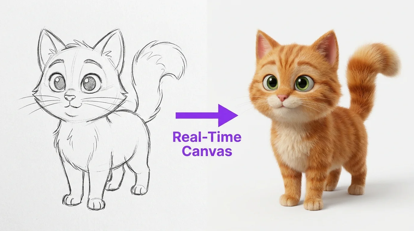 Leonardo AI Real-Time Canvas example showing live AI drawing