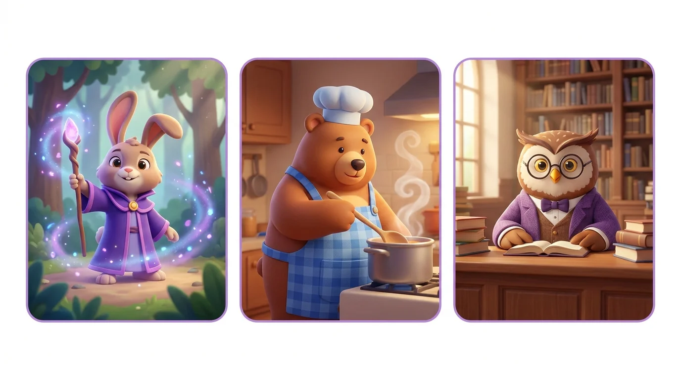Three Midjourney example outputs in different styles