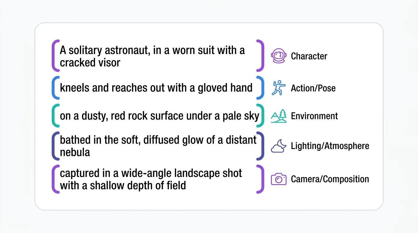 Annotated scene breakdown with labeled prompt components