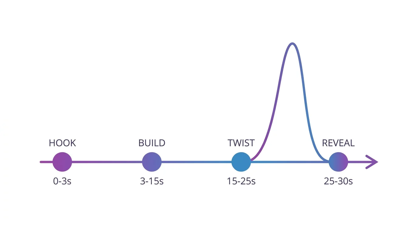 Viral AI story structure diagram showing hook twist and reveal pattern