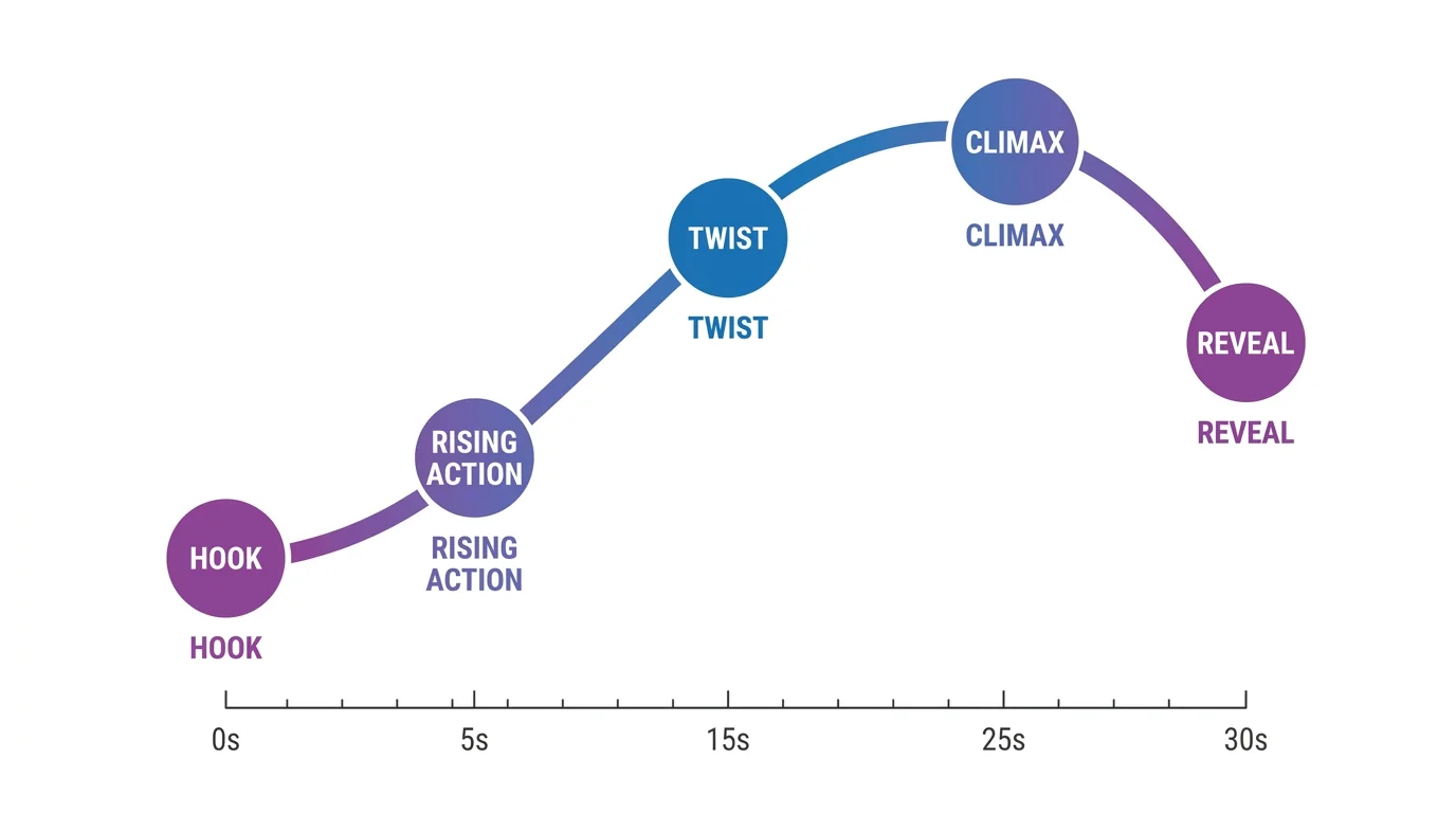 Viral AI story structure diagram showing narrative arc for TikTok