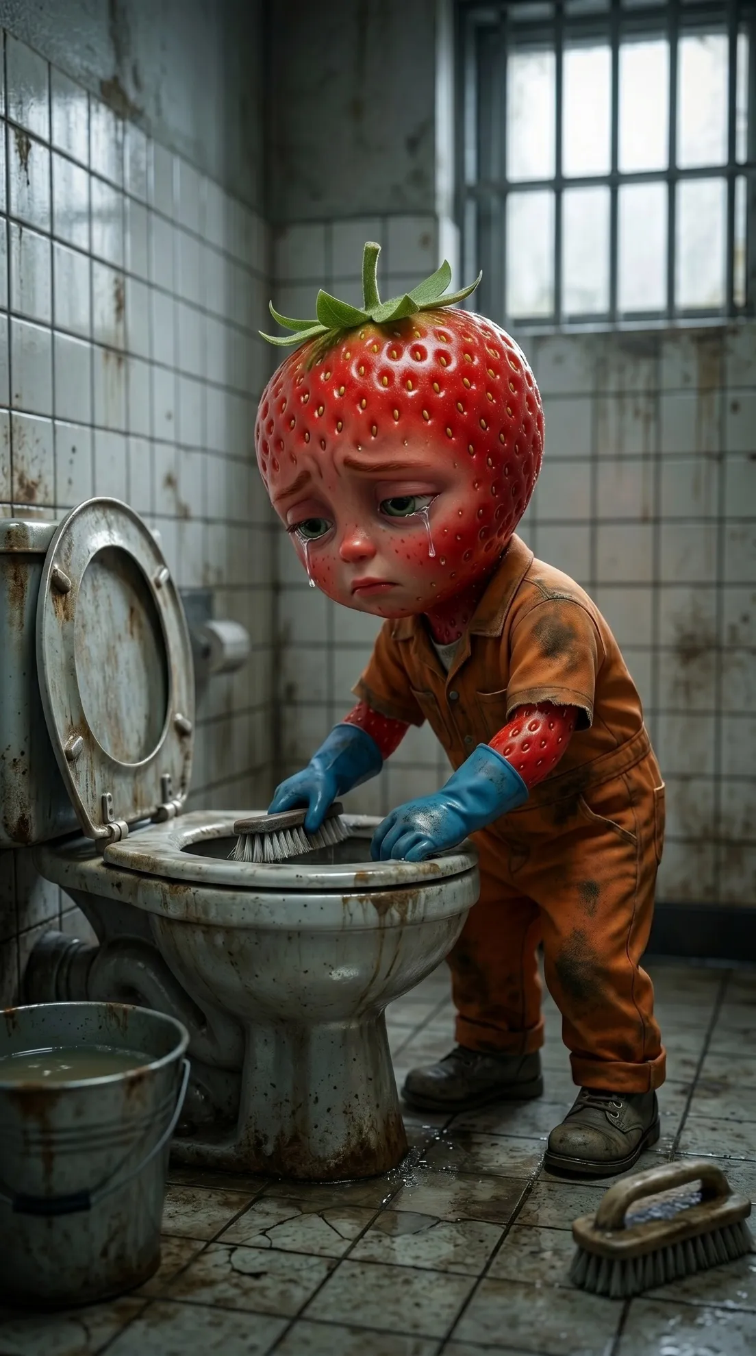 Cleaning Toilets - Pushed Overboard AI image prompt 3D Pixar style scene 15