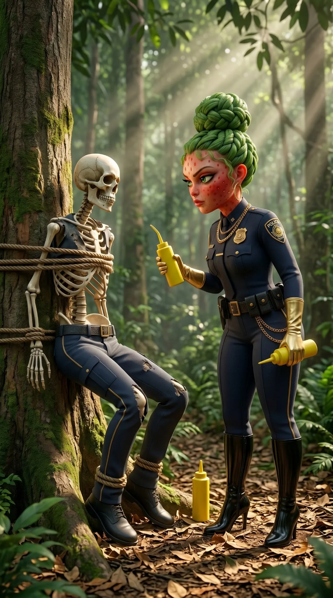 The Skeletal Reveal - The Acid Ambush AI image prompt 3D Pixar style scene 2