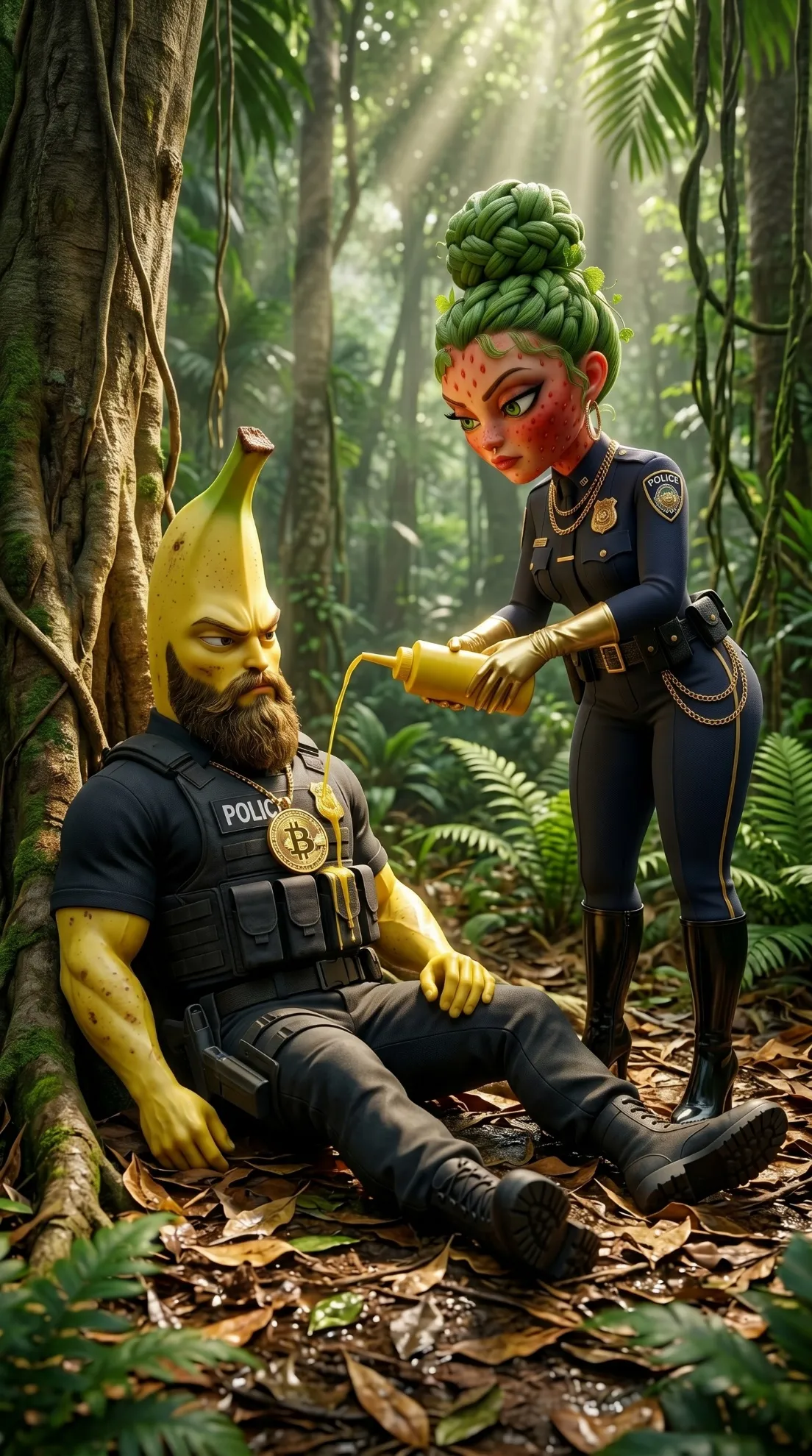 The Acid Ambush AI story prompts 3D Pixar style fruit characters