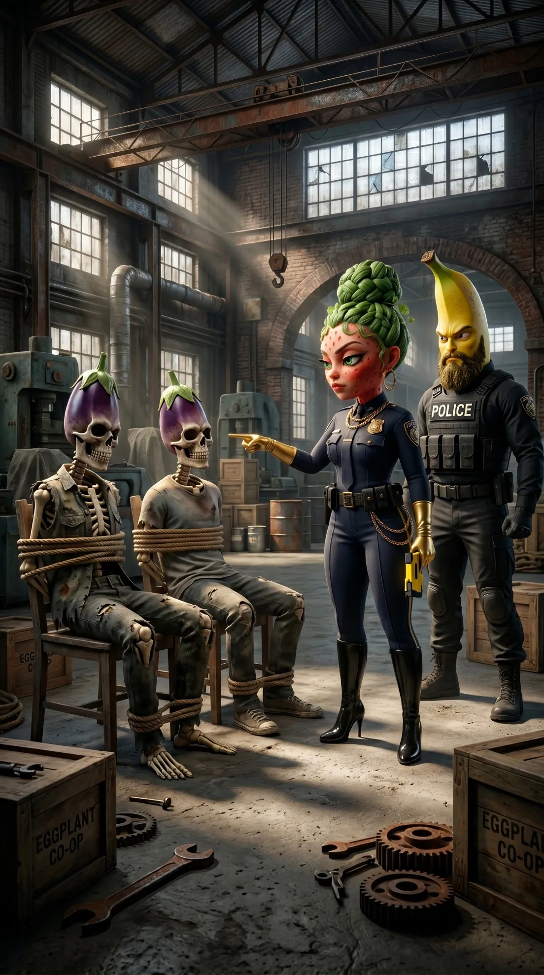 The Eggplant Victims - The Acid Ambush AI image prompt 3D Pixar style scene 17