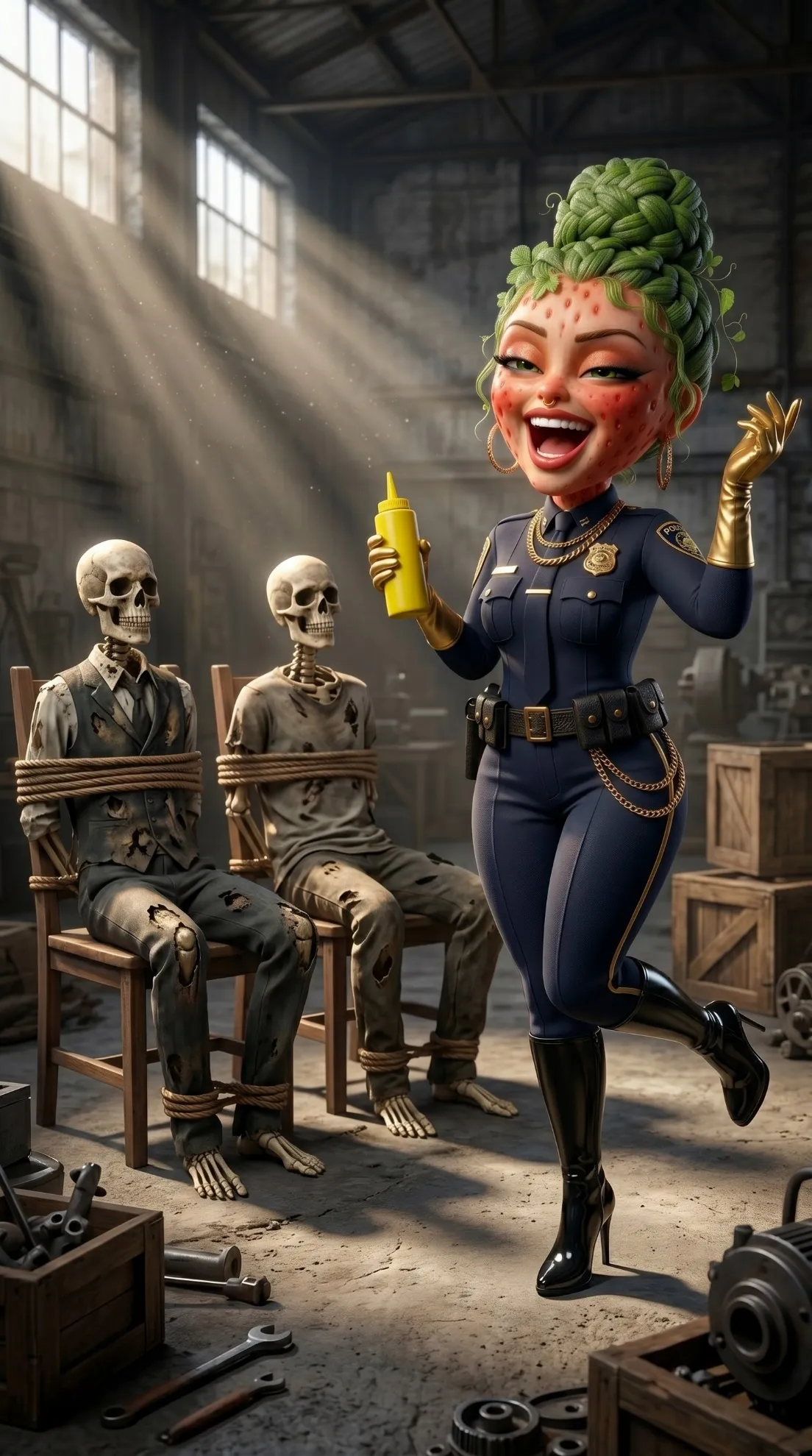 The Sinister Laugh - The Acid Ambush AI image prompt 3D Pixar style scene 3