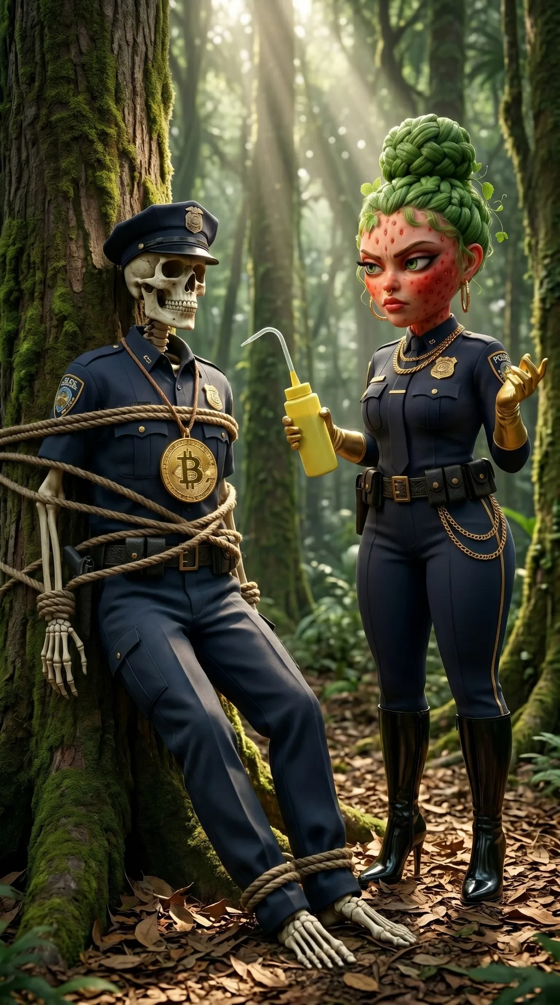 The Acid Ambush AI story Banana officer ambushed 3D Pixar style