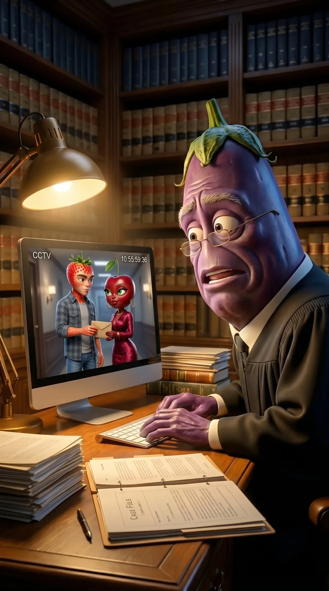 The Corrupt Verdict AI story prompts 3D Pixar style fruit characters