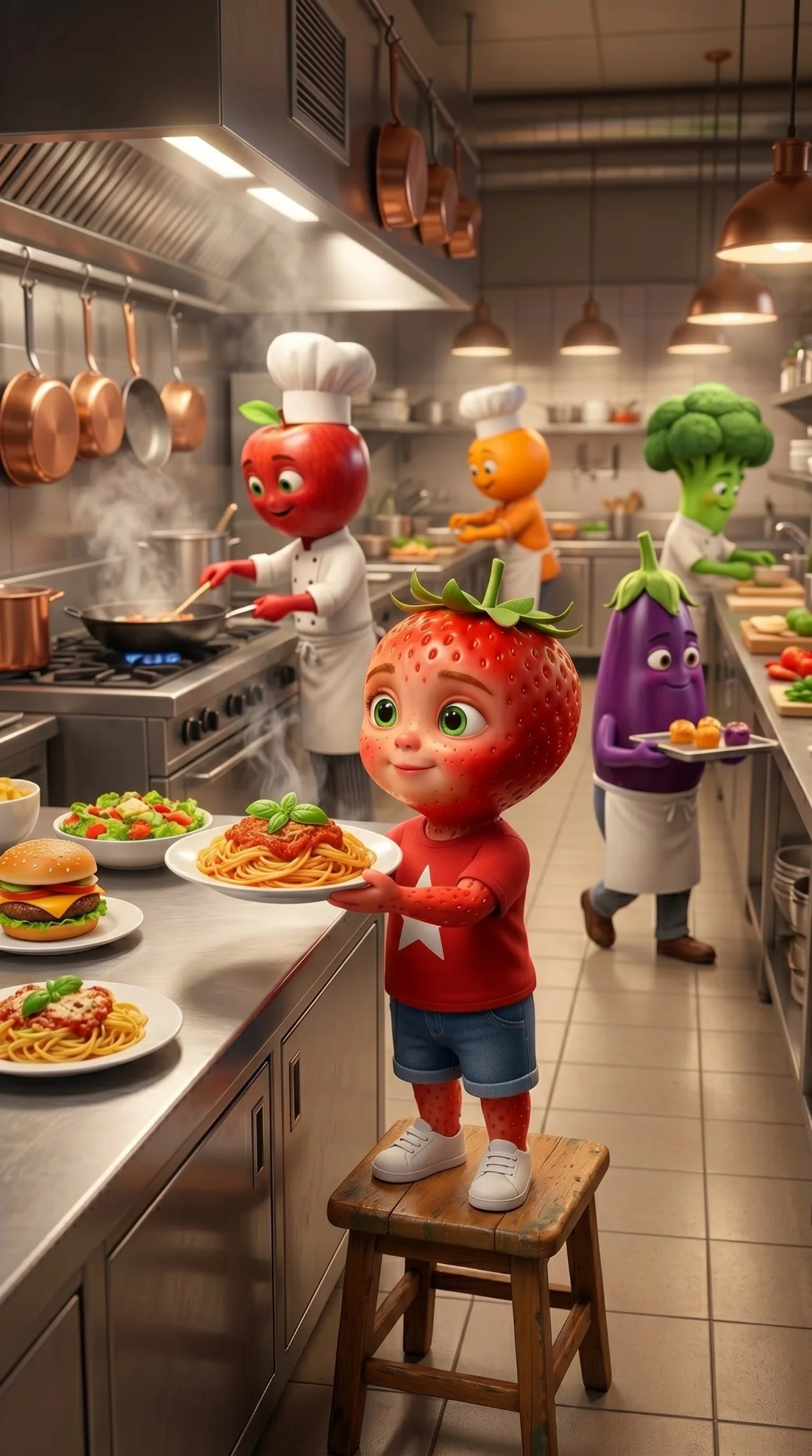 The Second Shift - The Kitchen Inferno AI image prompt 3D Pixar style scene 11