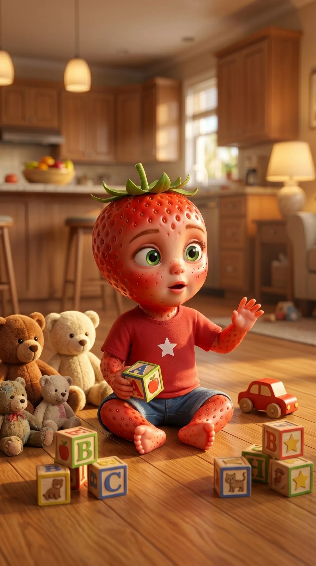 The Alarm - The Kitchen Inferno AI image prompt 3D Pixar style scene 2