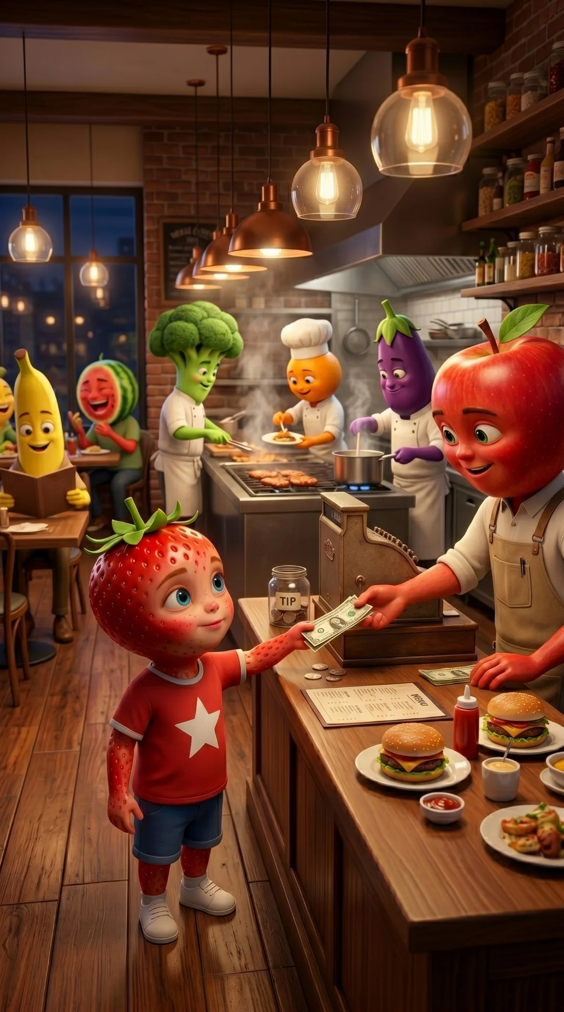 The Counter Wage - The Kitchen Inferno AI image prompt 3D Pixar style scene 15