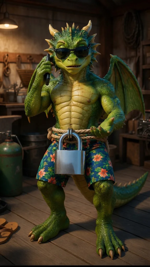 The Desperate Call - The Locked Dragon AI image prompt 3D Pixar style scene 5