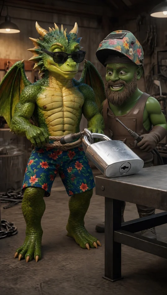 The Locked Dragon AI story prompts 3D Pixar style fruit characters