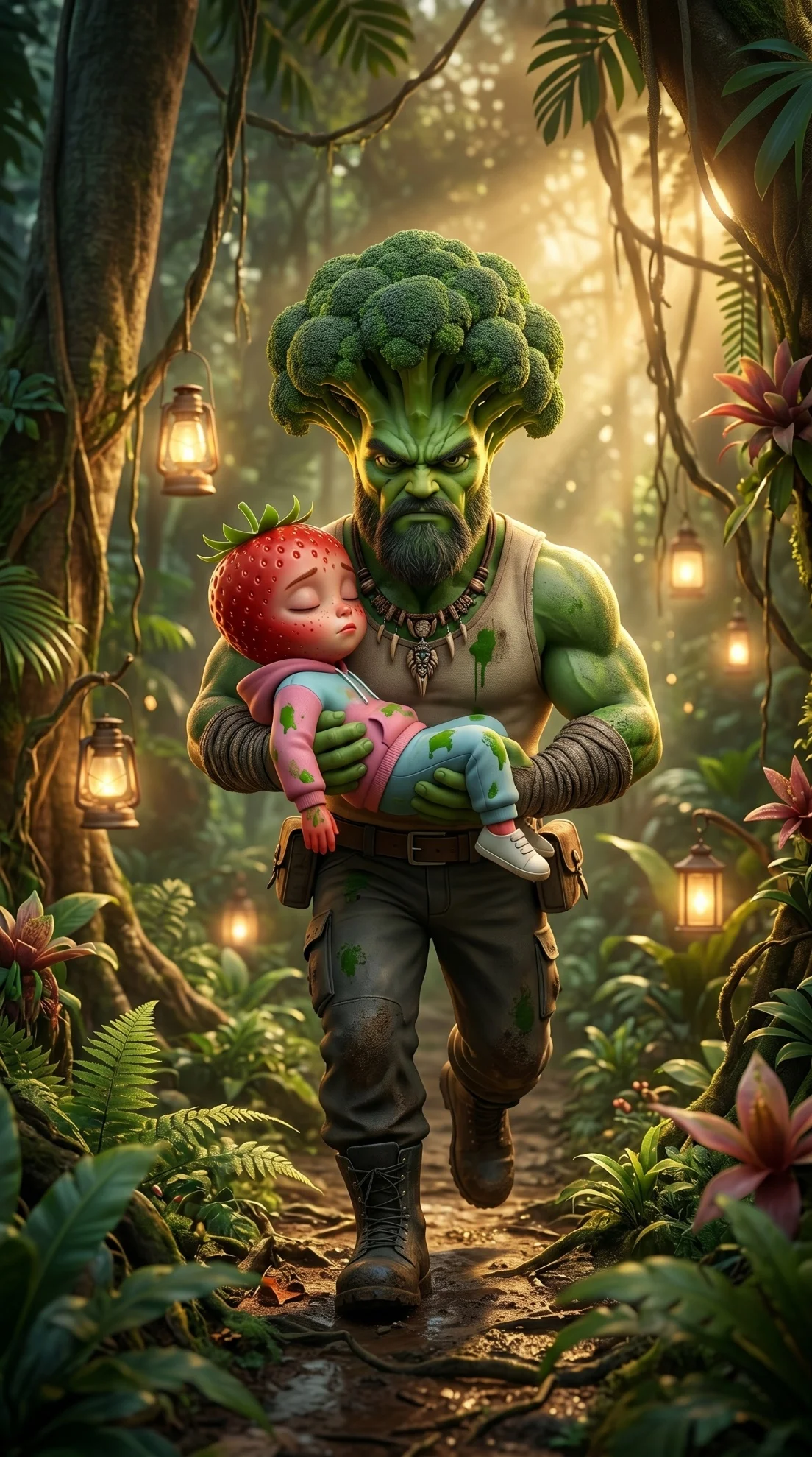 The Lost Strawberry Kid AI story prompts 3D Pixar style fruit characters