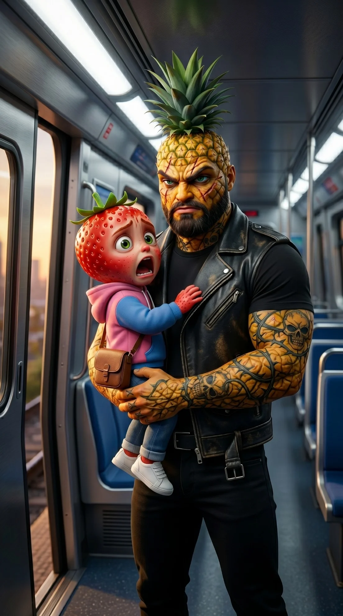 The Train Threat - The Lost Strawberry Kid AI image prompt scene 1