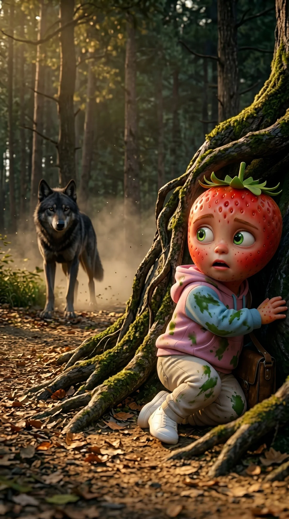 Hiding in the Roots - The Lost Strawberry Kid AI image prompt scene 8