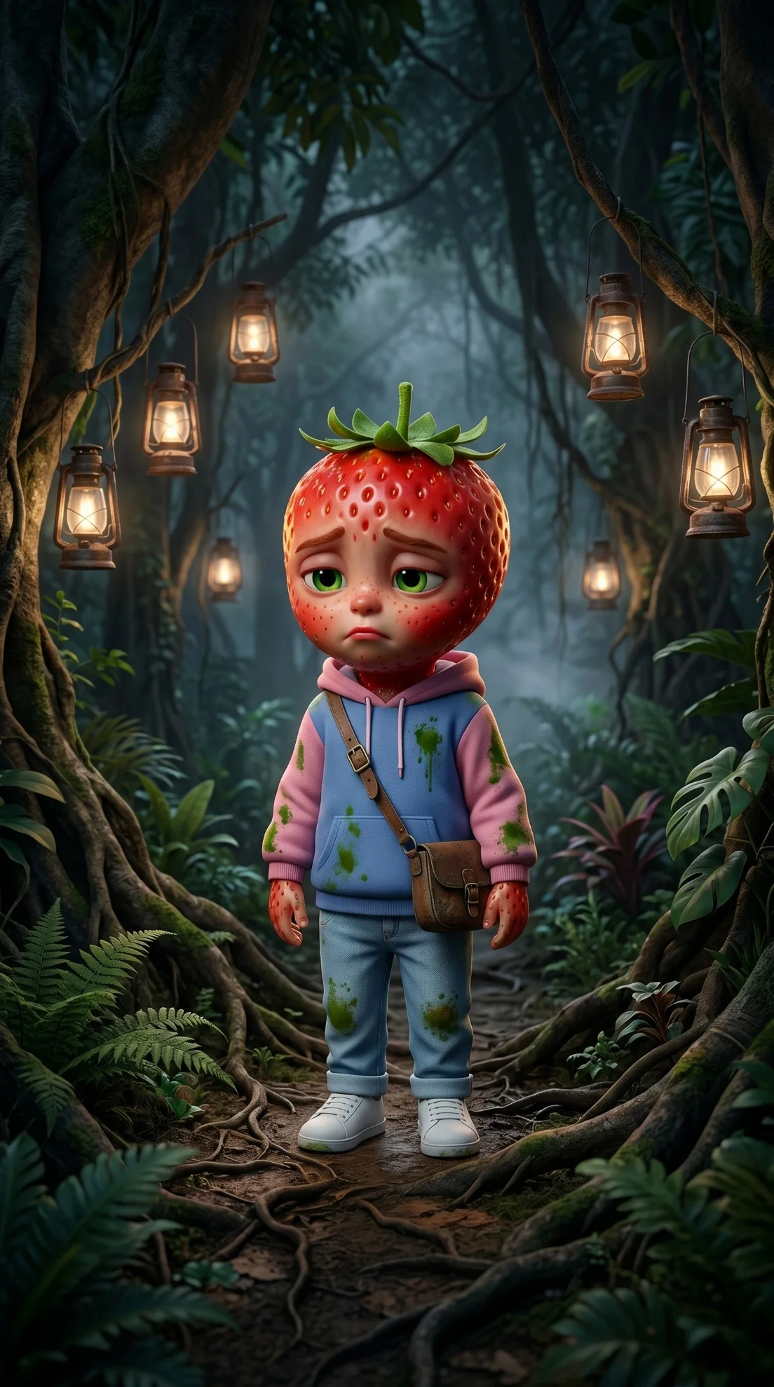 Too Weak to Continue - The Lost Strawberry Kid AI image prompt scene 10
