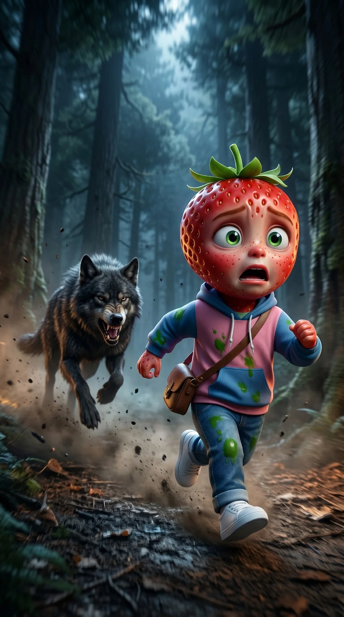 The Wolf Chase - The Lost Strawberry Kid AI image prompt scene 7