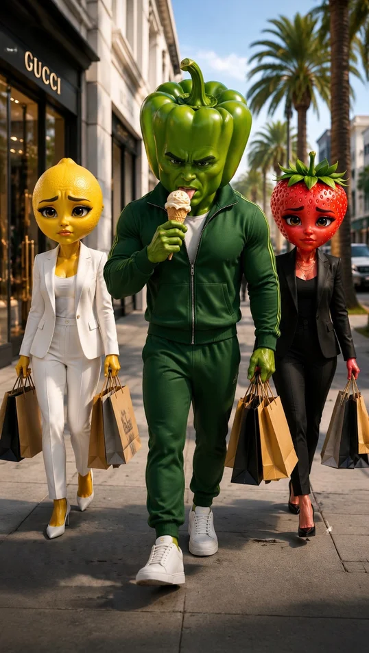 Outside Gucci - The Pepper Tyrant AI image prompt scene 13