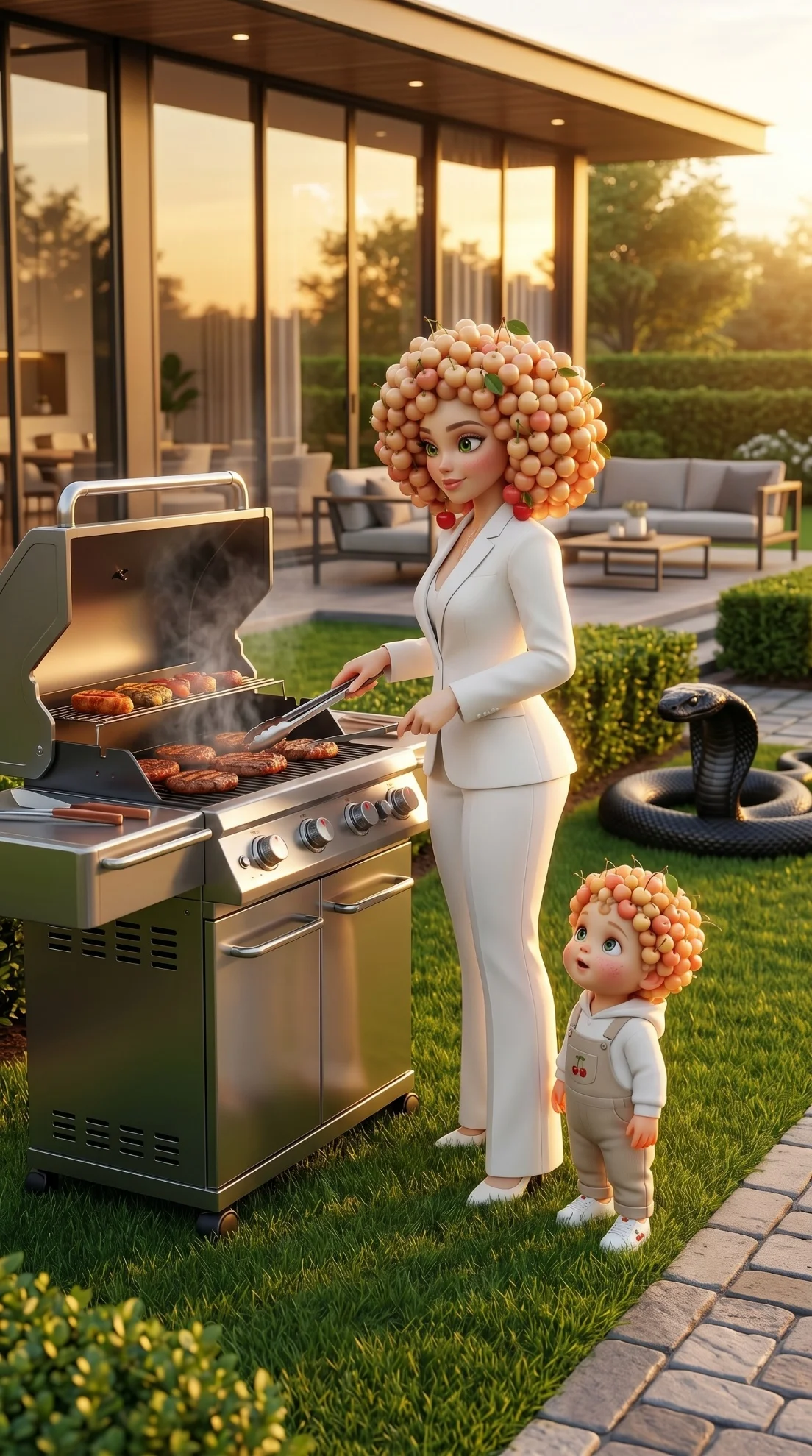 The Serpent's Miracle AI story family barbecue 3D Pixar style
