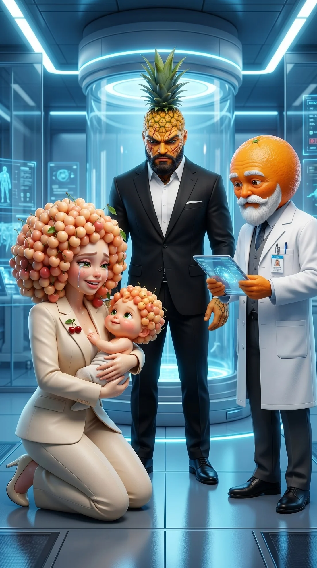 The Serpent's Miracle AI story mother hugs revived baby 3D Pixar style