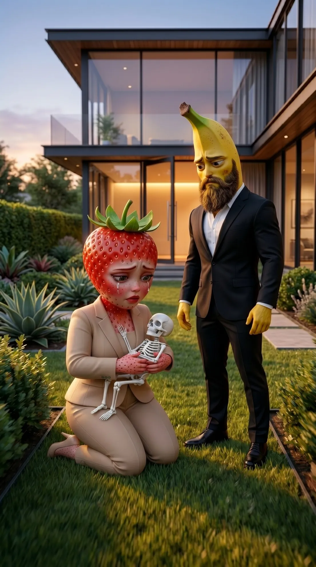 The Serpent's Strike AI story strawberry mother grief baby skeleton 3D Pixar style