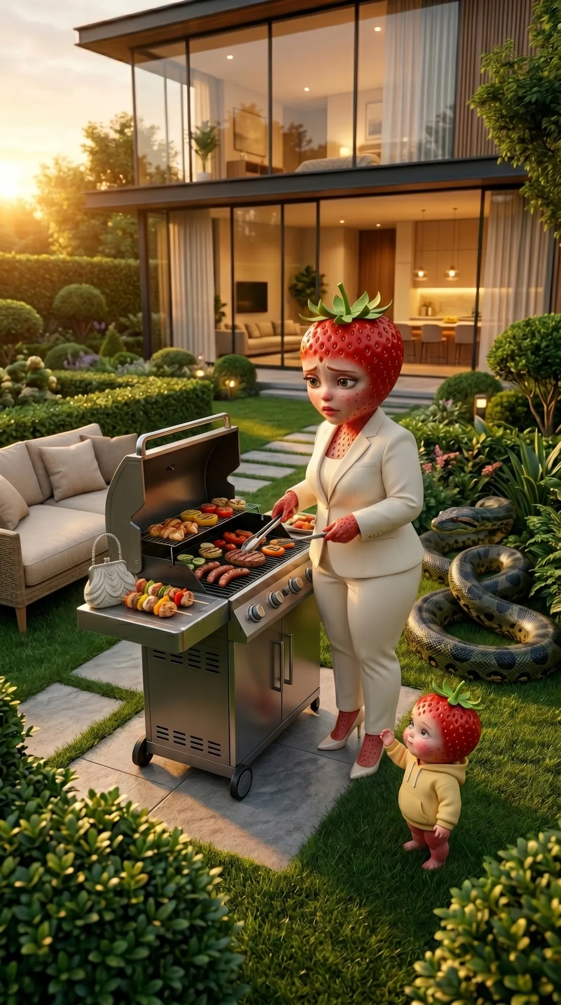 The Serpent's Strike AI story prompts 3D Pixar style fruit characters